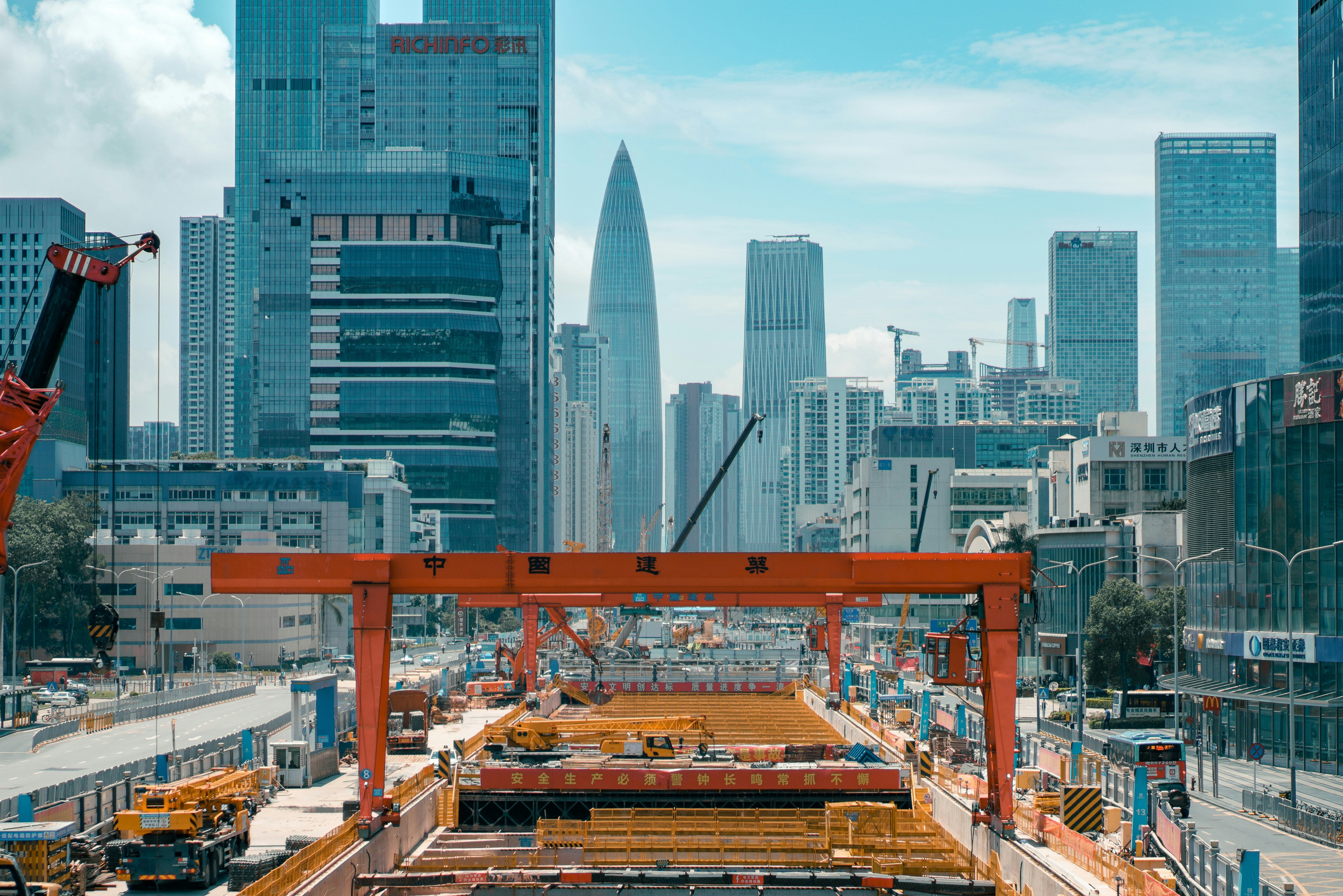 Construction and dense city buildings in Shenzhen